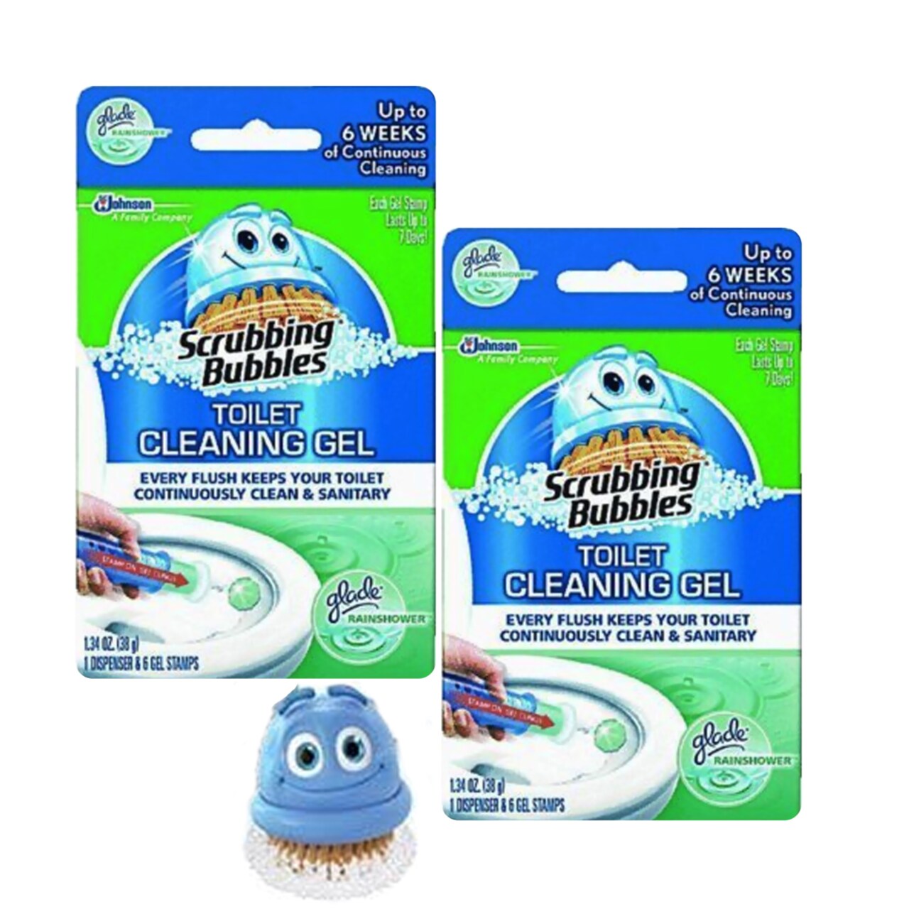 Scrubbing Bubbles Toilet Gel Rain Shower - 1 Dispenser and 6 Gel Stamps - Pack of 2